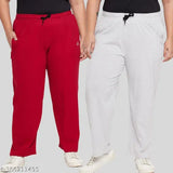 Red and gray relaxed fit track pants, track pants set with lower cut for women, side pockets