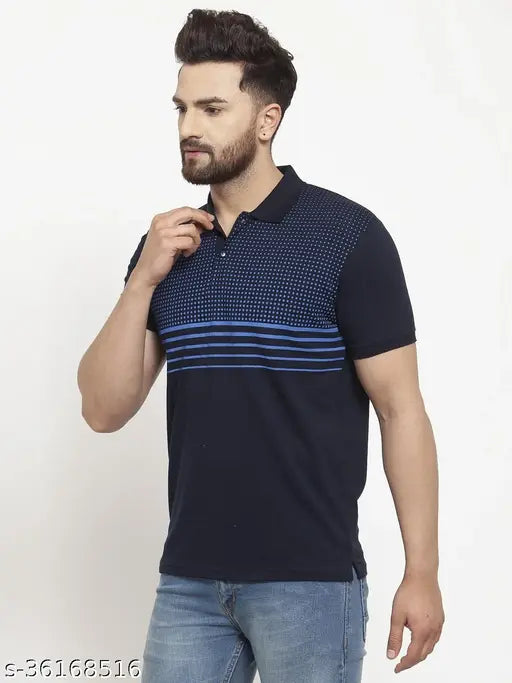 Navy blue printed Wild West men's half-sleeve cotton t-shirt, featuring a stylish design for summer party wear