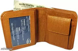 Men's Tan Artificial Leather Wallet - Solid Faux Leather, 5 Card Slots, BiFold design with textured body, 2 hidden pockets, 3 card slots, 2 cash compartments, 2 ID windows, and 1 coin pocket. Ideal for gifting, lightweight, and compact size. Made in India