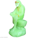 Light green marble Radium Sai Baba statue showpiece, night-glow decorative idol for car dashboard or gifting