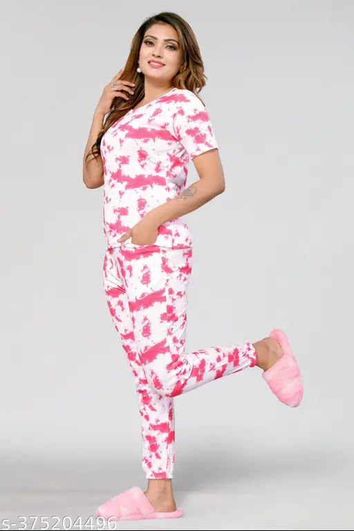 Viscose rayon nightsuit set for women, adorable top and pyjama bottoms, available in S, M, L, XL sizes