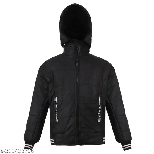 Black waterproof bomber jacket with fur hood, zip closure