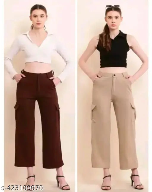 Two-toned khaki women's high-waisted flared pants