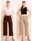Two-toned khaki women's high-waisted flared pants