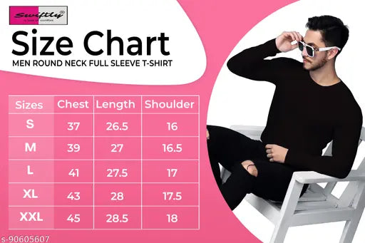 Swiftly men's long sleeve cotton T-shirts, solid pattern, size options S-XXXL, made in India