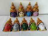 Metal Navadurga Devi Face Set of 9, Indian god idols for temple and home pooja, size: 8"x4", used in Varalakshmi Pooja, housewarming, and Navaratri