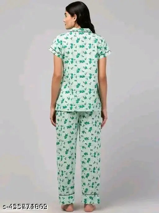 Floral printed cotton nightgown set for women and girls, self-matching bottom with short sleeves, trendy look