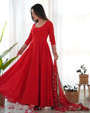 Red georgette anarkali dress full outfit