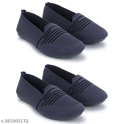 Grey PU ballerinas with textured pattern and slip-on fastening - comfortable women's and girls' flip flops for daily wear and exercise