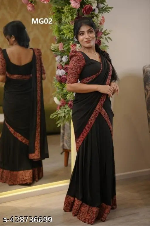Trending South Collection, faux Georgette Lehenga Dhavani Set in solid colors, free size and ready-to-wear, Indian-made with blooming fabric for a beautiful look