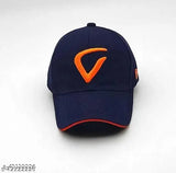 Navy blue cotton baseball cap with orange logo