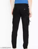 Black cotton blend cargo jeans for men, size 28/30/32/34. Solid black style from India