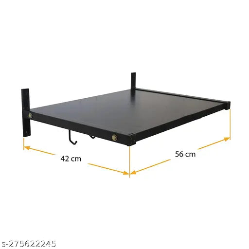 Wall-mounted oven rack, with a black powder-coated frame and three adjustable shelves, providing secure storage for ovens up to 32 liters