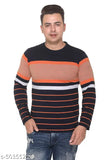 Men's black striped cotton full sleeve casual wear t-shirt with round neck and long sleeves, size M (20in chest, 27in length)