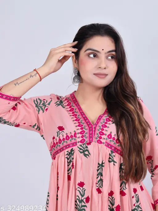 Rose print anarkali kurti, women's ethnic wear, kurta gown