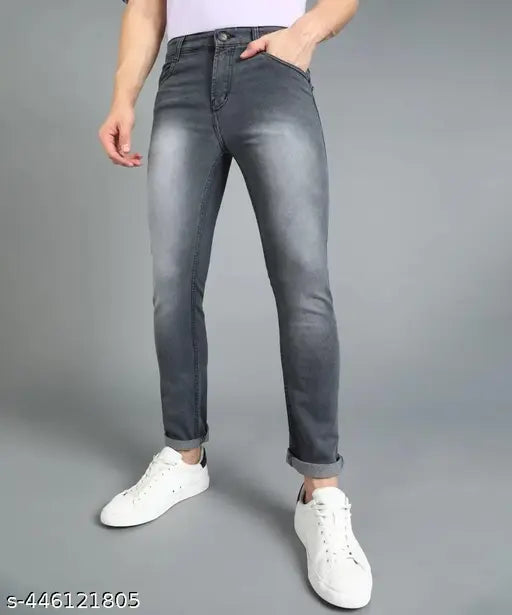 Grey denim men's regular fit jeans