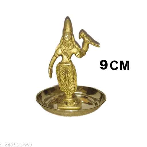 Brass antique Madurai Meenakshi Amman idol (9cm), handcrafted solid brass decorative showpiece and plate for home or workplace