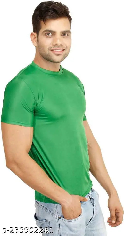 Polycotton half-sleeve round neck t-shirt pack of 5 for men, featuring sizes M, L, XL, XXL. Indian made solid tees on display