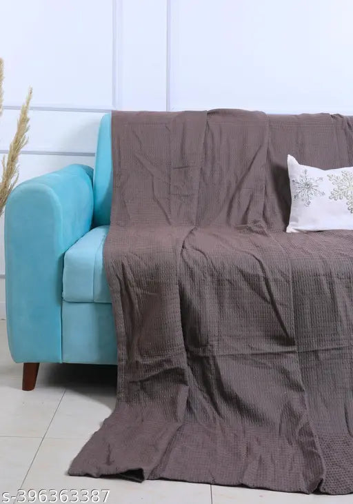 Grey 100% cotton throw blanket, suitable for a sofa or single bed, covers size 66 x 90 inches