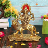 Metal Gold Plated Durga Idol Statue, Brass figurine for Temple and Home Decor, 5 inch tall, golden colored, ideal for gifting during special occasions like weddings, anniversaries, or festivals. Made in India