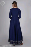 Blue long-sleeve dress with decorative border