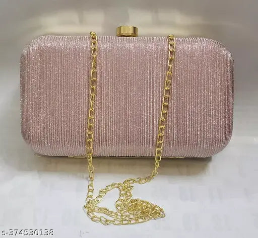 Pink sequined clutch with gold chain and lock