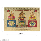 Gold-plated Hawaiyan Laxmi-Kuber-Ganesh Vastu Yantra, pocket size (8.5x6cm), for home office worship use