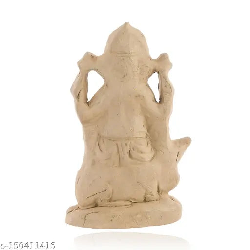 Brown earthenware Ganesh idol, handcrafted, 4 hands, for Visarjan.