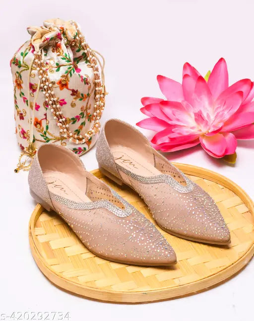 Synthetic pointed toe ballerinas with rhinestones, stylish and attractive comfort for women & girls. Eye-catching design offers everyday fresh look in all seasons, premium quality