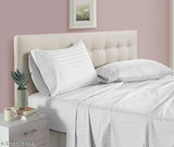 Hotel White Glace Cotton striped flat sheet, one 60x90 inches single bed size with 1 pillow cover from Balaji Trading. Ideal for summer and perfect for adults in the bedroom or hotel