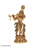 Lord Krishna, gold, flute, metal idol, figurine