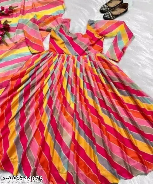 Multicolor Georgette Gown with Red Heart Print - Fashion-Forward Indian Partywear Dress