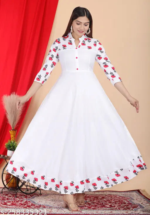 Elegant viscose rayon printed kurti, three-quarter sleeve, solid pattern, casual wear gown for women (S-XXL), made in India