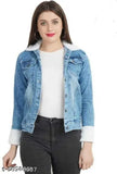 Solid denim FURR jacket, long sleeves, size S (35in bust, 39in length)