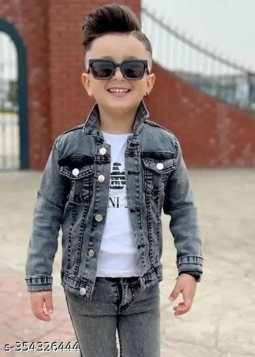 Denim and black jean jacket with a zipper closure
