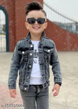 Denim and black jean jacket with a zipper closure