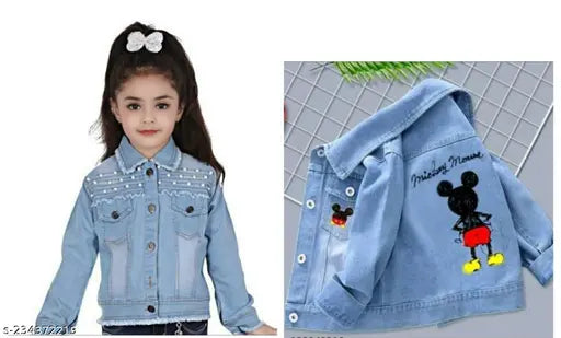 Blue denim jacket with Mickey Mouse patch, zip closure