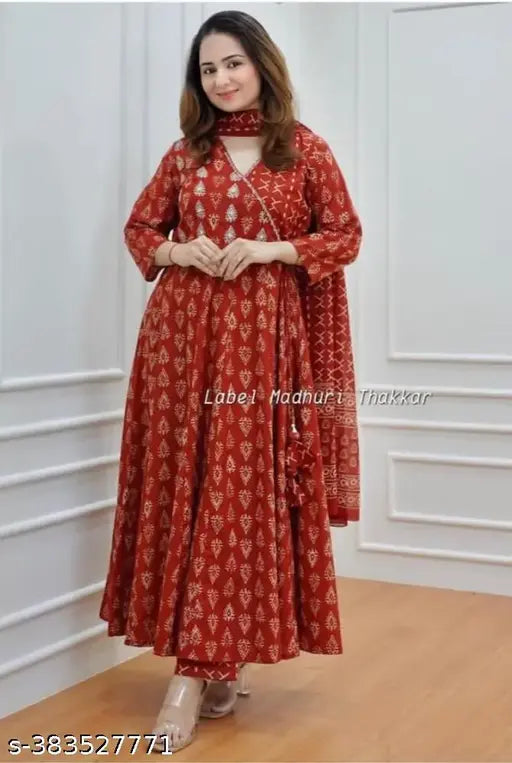 Viscose rayon printed kurta & dupatta set, three-quarter sleeves, Indian embroidery, soft rayon fabric
