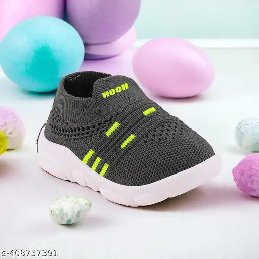Grey children's casual slip-on shoes with whistle, for infants age 0-2 years, suitable for both summer and winter, breathable design, comfortable fit