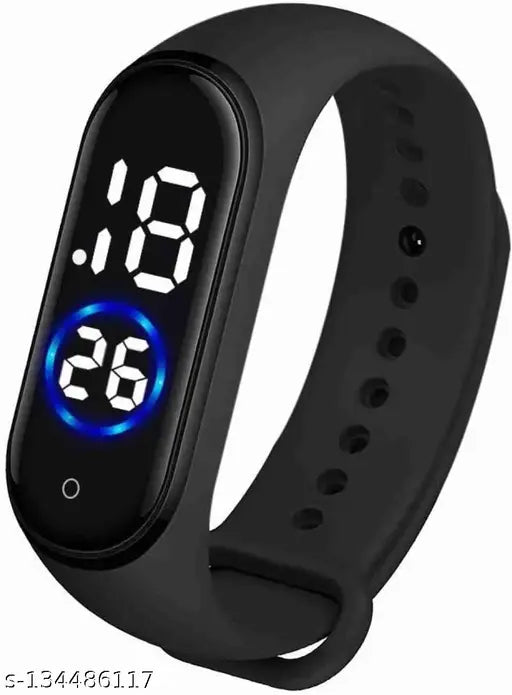A smart digital watch with touch screen displaying time and date