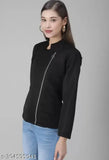 Woolen solid-colored stylish zipper jacket for women (XS, S, M, L, XL). Handmade in India