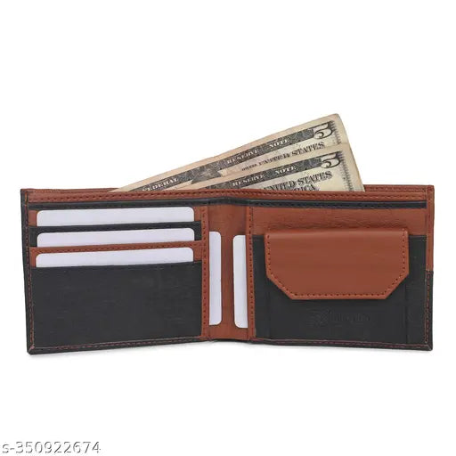 Dual-color faux leather/leatherette men's card slider wallet. Well-designed, durable, and compact with 3 credit card slots, secret pockets, coin pocket, and 2 currency compartments. Made in India by BEING ICON