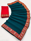 Georgette mint green sari with red pallu