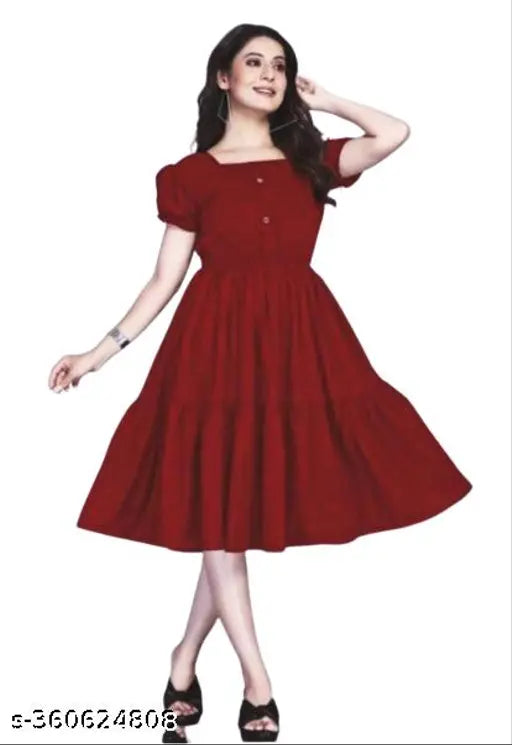 Red satin short ruffle dress, womens party wear