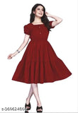 Red satin short ruffle dress, womens party wear
