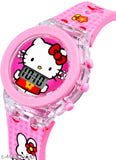 Trendy pink kids watch with kitty design and glowing light feature