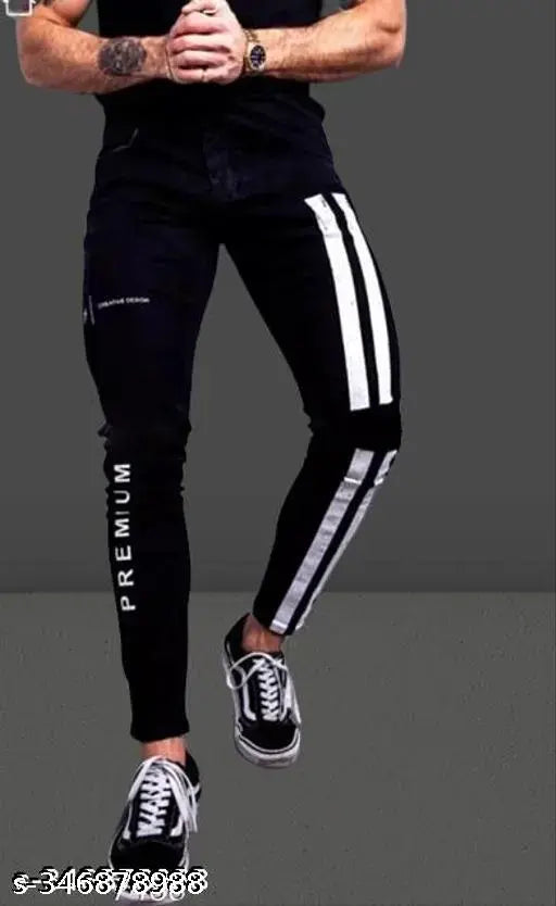 Men's denim designer striped modern jeans, size 28/30 (India-made)