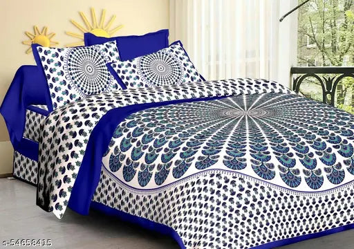 Cotton jaipuri flat sheets, regular quality with 2 pillow covers, ideal for adults, made in India