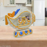 Traditional Indian marble Patitapabana Jagannath statue, intricately crafted with ceramic, measures 13cm x 9.5cm x 2.5cm