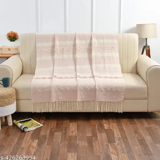 Pink cotton HomewayTex Effel Throw, ideal for sofa, bed, or blanket, size 52x70 inches, self-designed with intricate patterns and natural color palette, representing Indian artisanal craftsmanship and sustainable choice